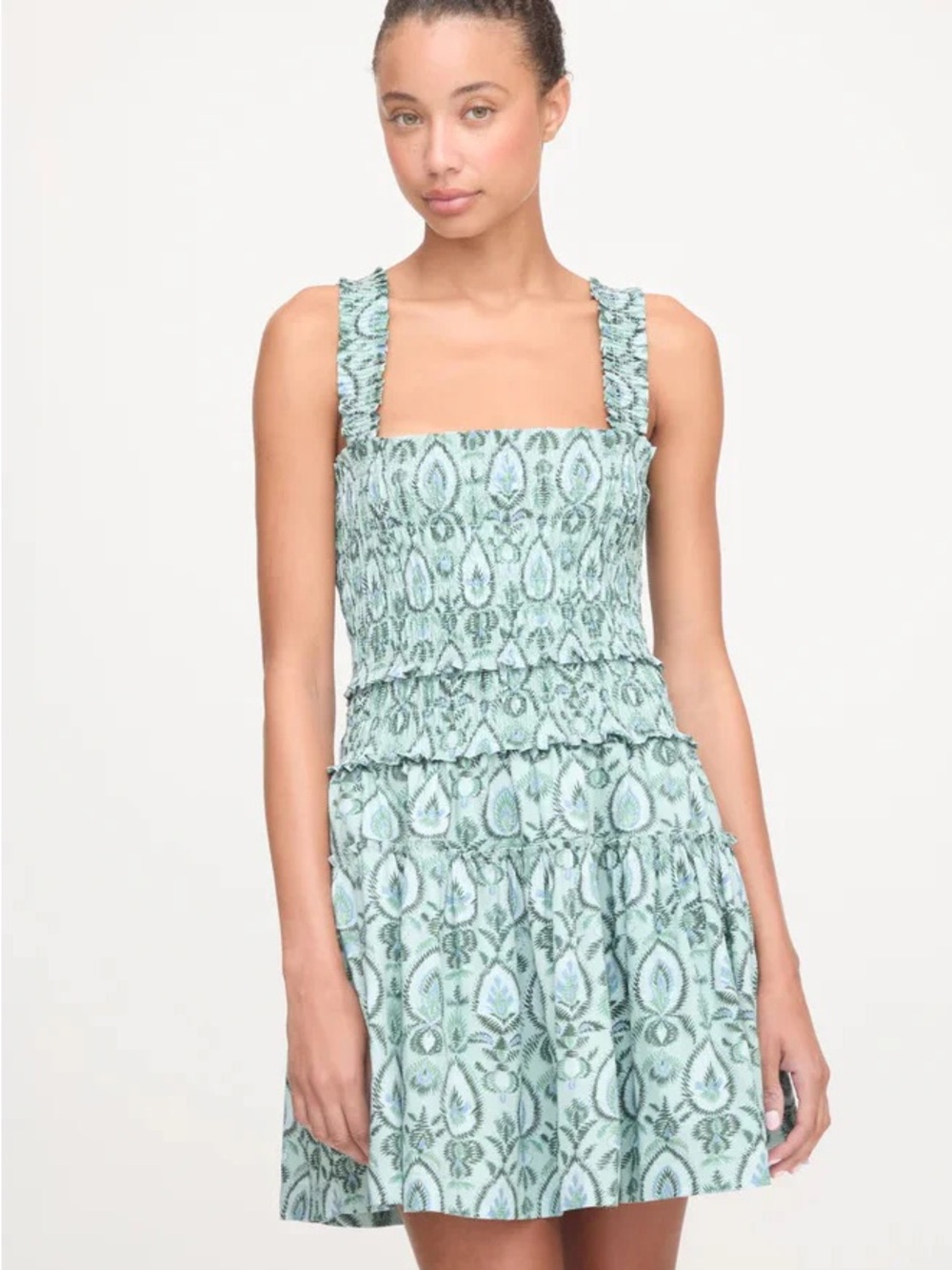 NWT Hill House THE AZALEA MINI NAP DRESS IN GREEN PALM IKAT